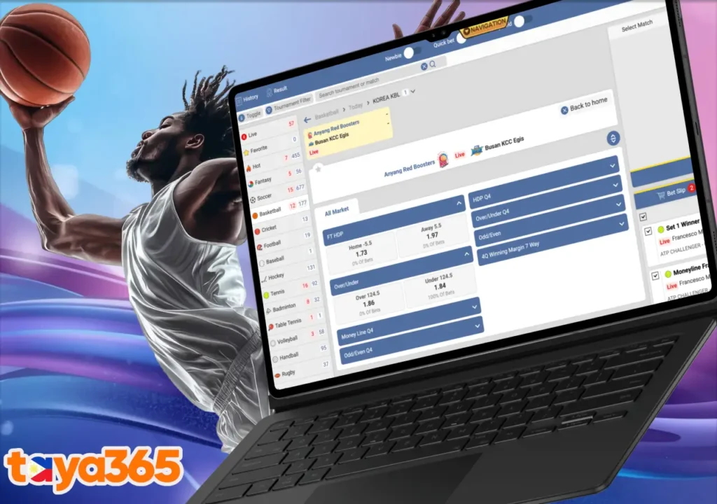 Details on basketball betting markets including NBA and international leagues on Taya365
